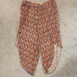 Anthropologie Red and Brown Patterned Wide Leg Pants